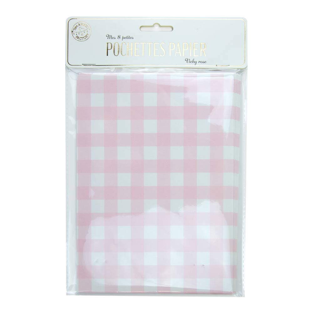 POCHETTES PAPIER VICHY ROSE X 8PCS
