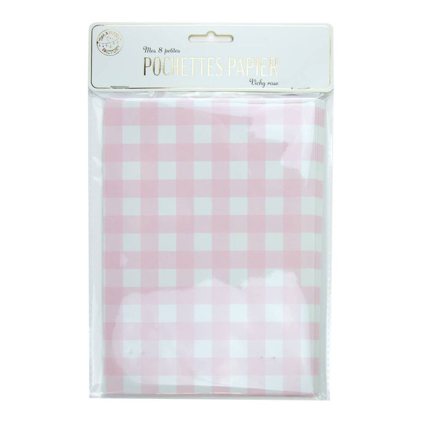 POCHETTES PAPIER VICHY ROSE X 8PCS