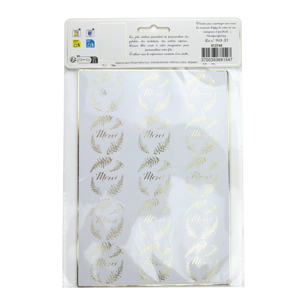 STICKERS MERCI BLANCS ET OR X 30PCS