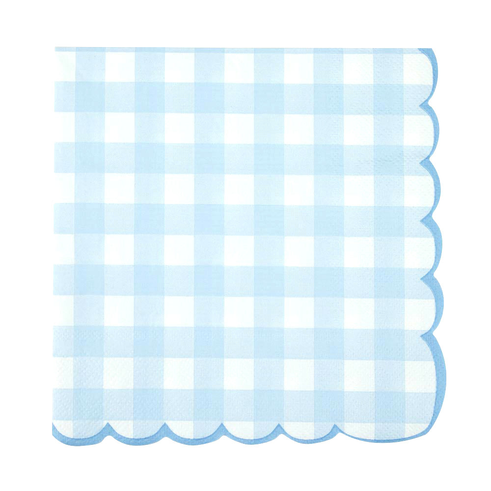 SERVIETTES FESTONNEES 33X33CM VICHY BLEU X 16