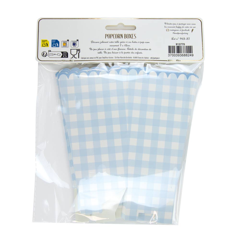 BOITES A POP-CORN VICHY BLEU X 8