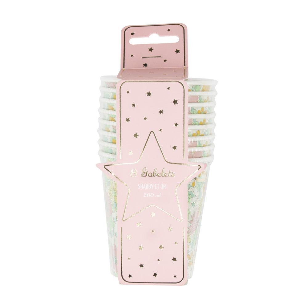 GOBELETS FESTONNES 200ML SHABBY ET OR X 8
