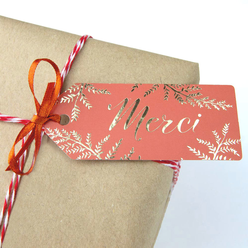 ETIQUETTES CADEAUX FOUGERE TERRACOTTA X 10