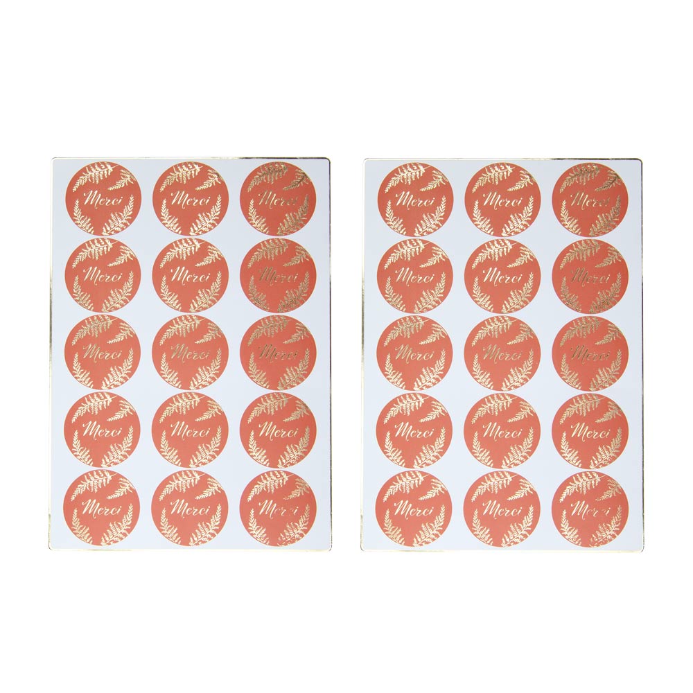 STICKERS MERCI FOUGERE TERRACOTTA X 30PCS