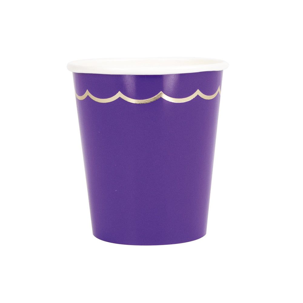 GOBELETS FESTONNES 200ML VIOLET ET OR X 8