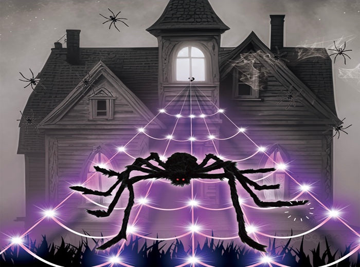 décoration toile d'araignée géante 250 led's avec araignée 5m