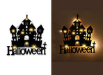 décoration suspension halloween maison hantée lumineuse 20x19cm