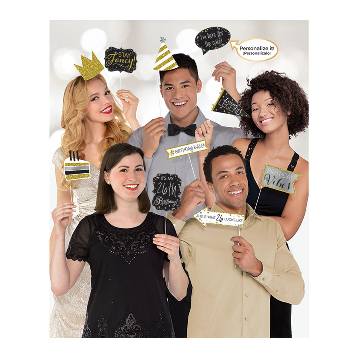 13 accessoires pour Photo booth Gold Celebration