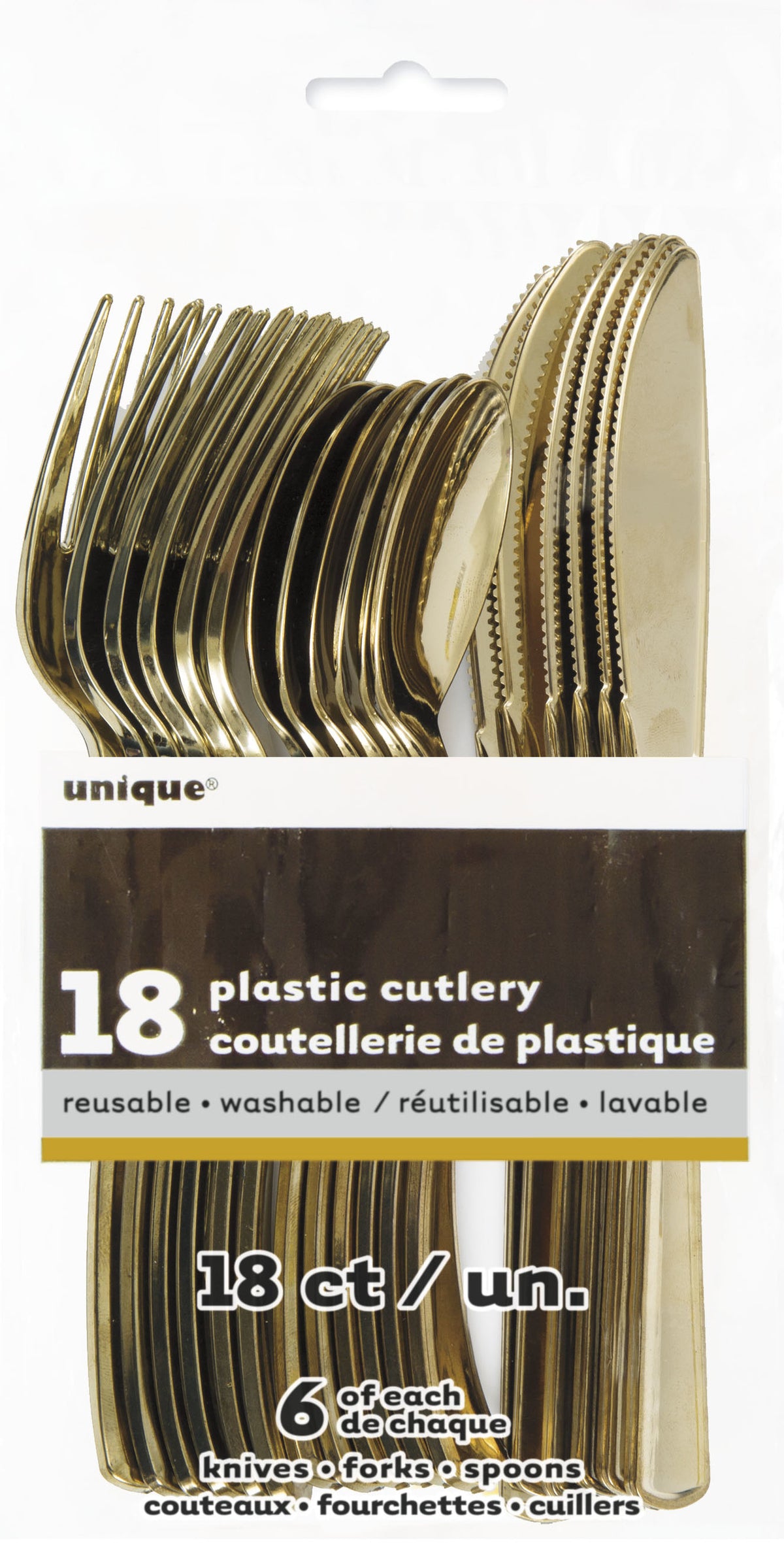 Couverts en plastique dorés - Gamme couleur unie
