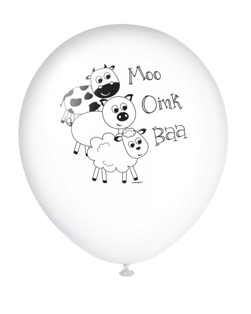 8 ballons vers avec animaux de la ferme (30cm) - Farmyard Party