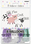 8 ballons vers avec animaux de la ferme (30cm) - Farmyard Party