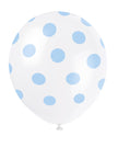 6 ballons blancs à pois bleus