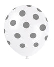 6 ballons blancs à pois argentés
