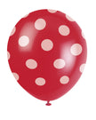 6 ballons rouges à pois blancs