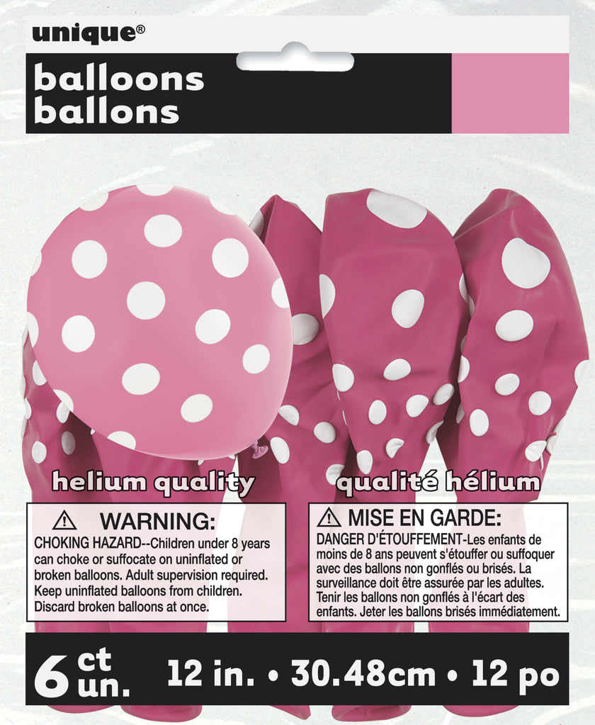 6 ballons roses à pois blancs
