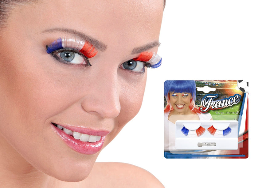 faux cils bleu blanc rouge france avec tube de colle