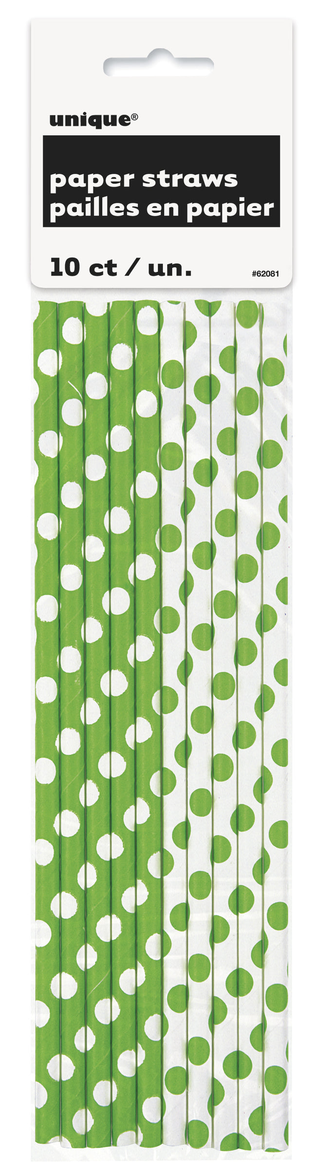 10 pailles à pois vert citron