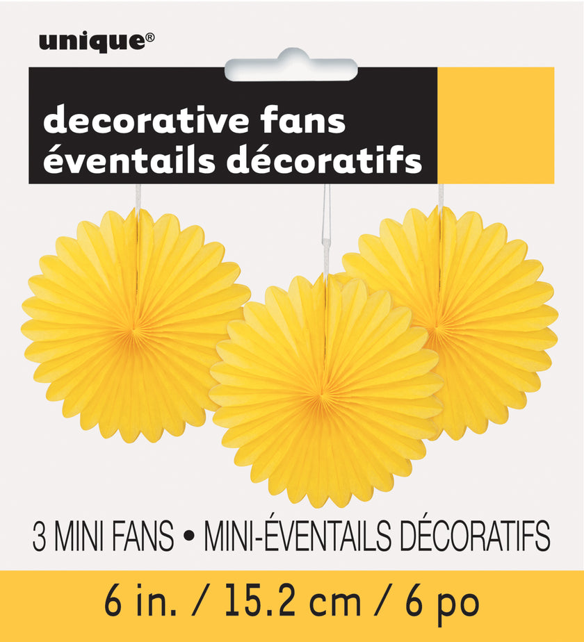 3 rosaces en papier jaune - Gamme couleur unie