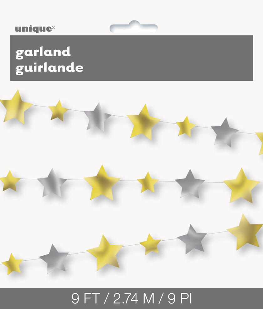 Guirlande étoiles dorées et argentées