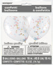 5 ballons transparents avec confettis en étoiles roses, bleues et dorées