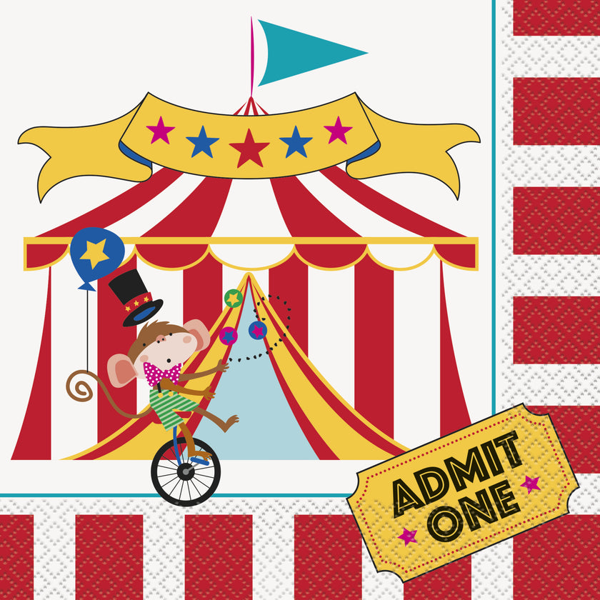16 grandes Serviettes en papier (33x33 cm) - Circus Carnival