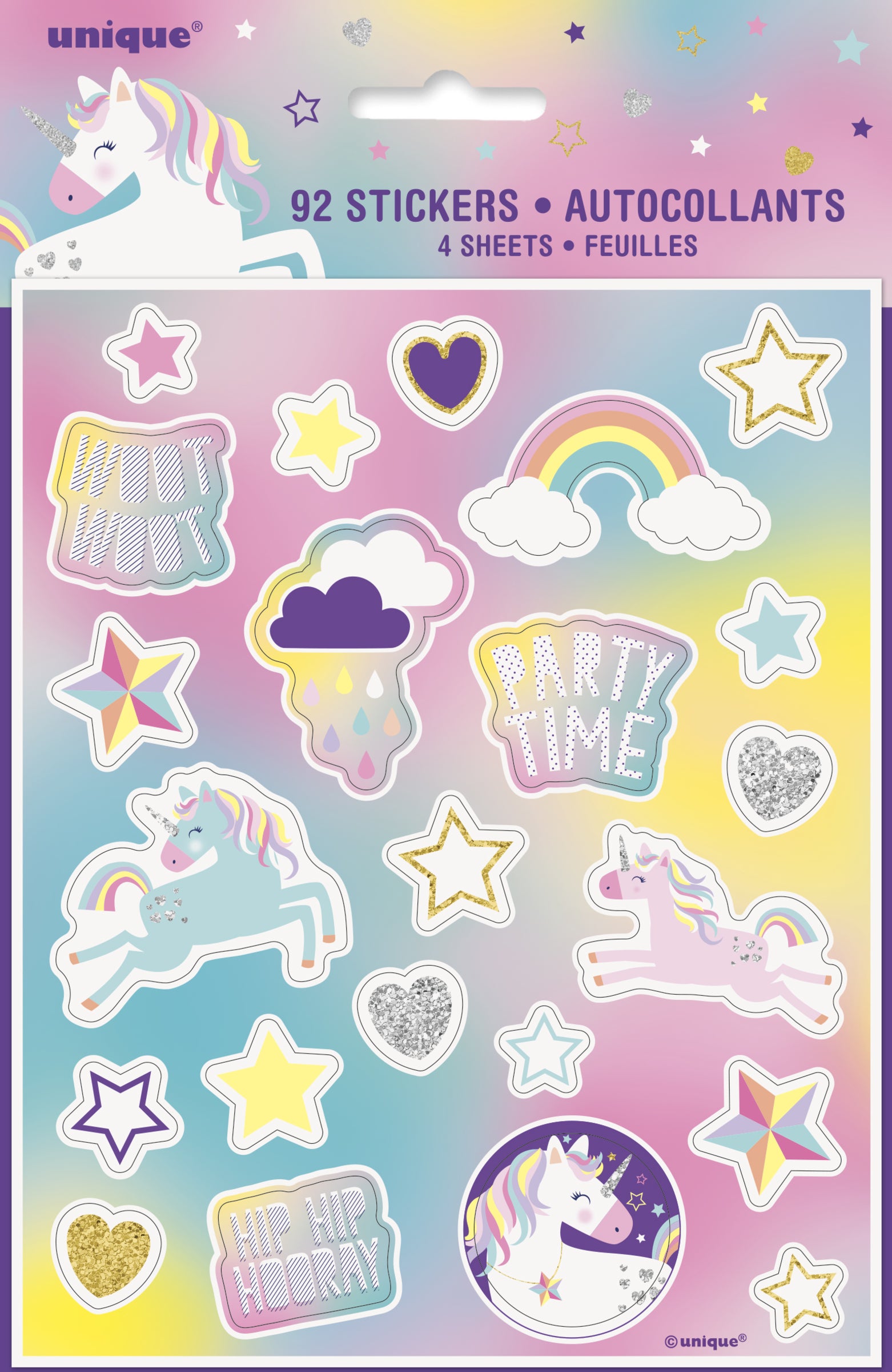 4 autocollants de Licorne Joyeuse - Unicorn