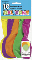 10 ballons couleurs fluos variés - Gamme couleur unie