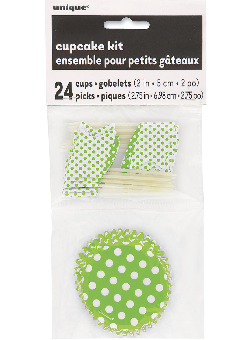 24 moules à cupcakes + 24 cake toppers couleur vert citron et pois