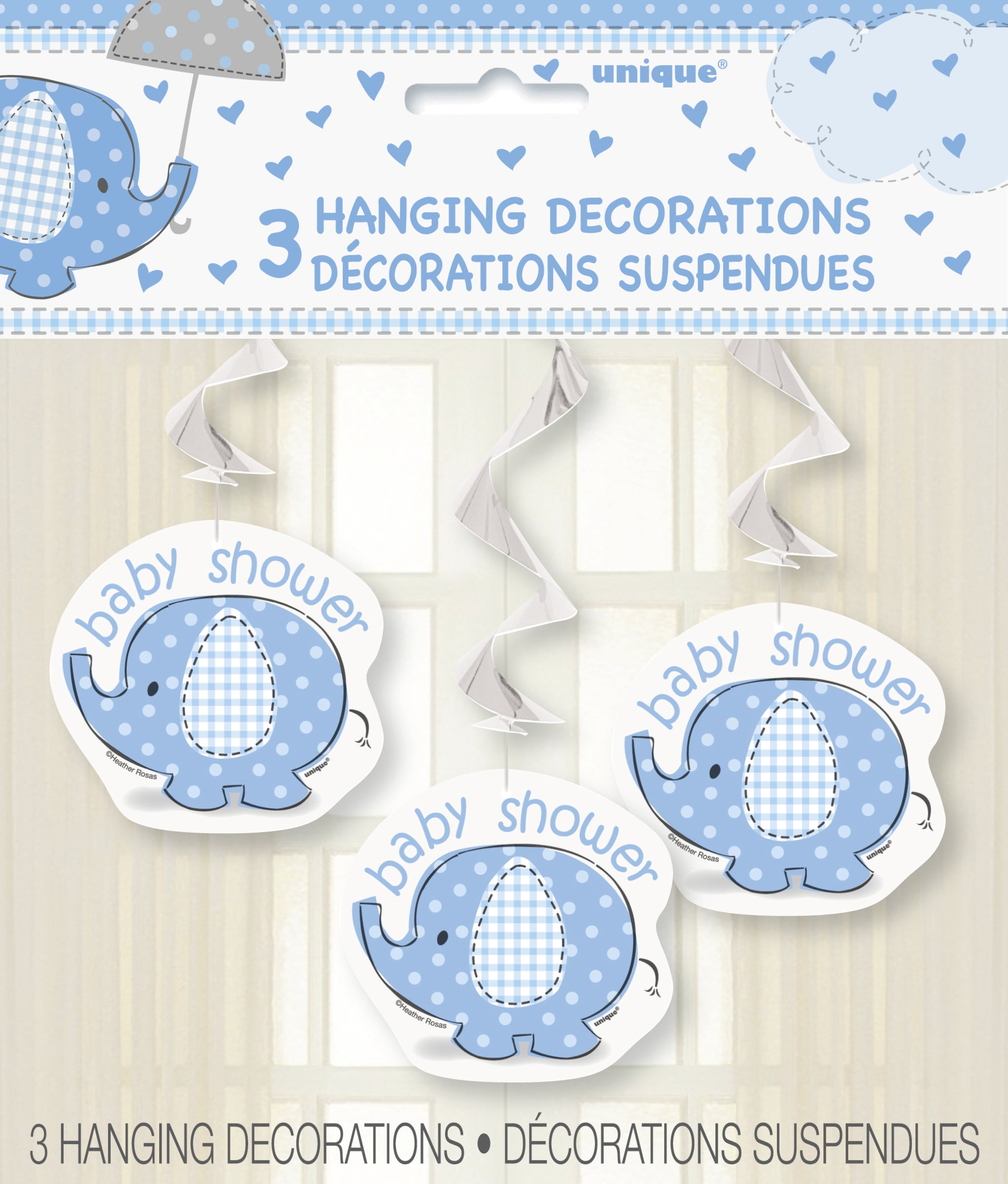 3 décorations à suspendre bleues - Umbrellaphants Blue