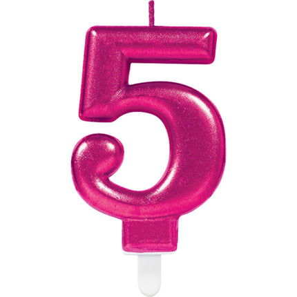 1 Bougie Chiffre 5 Rose 9.3cm - Amscan