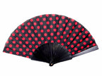éventail à pois rouges plastique noir 22cm