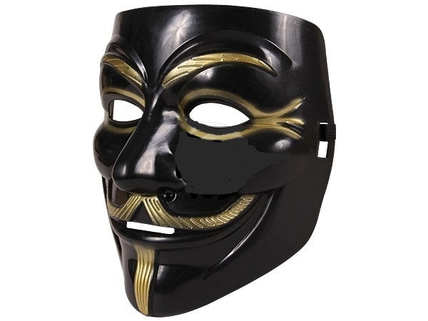 masque anonyme noir et or