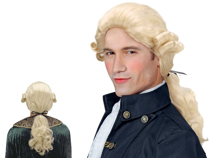 perruque rococo avec queue de cheval blond adulte