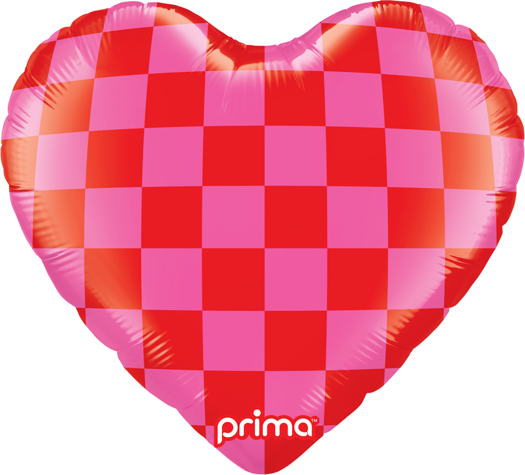 18” Heart Red & Pink Checker - Prima