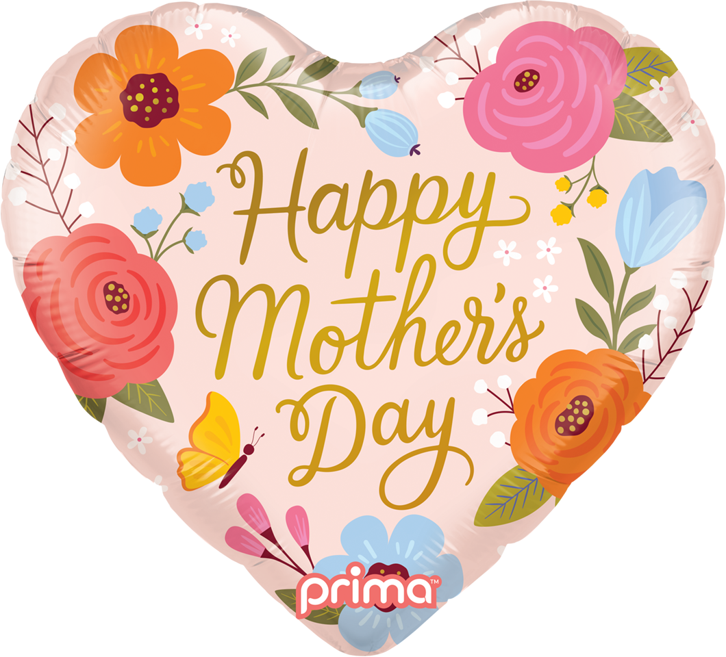 18” Heart Happy Mother's Day Trendy Flowers & Butterfly - Prima