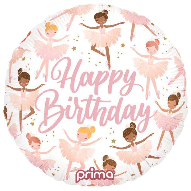 1 Ballon Aluminium Round Happy Birthday Ballerinas 18
