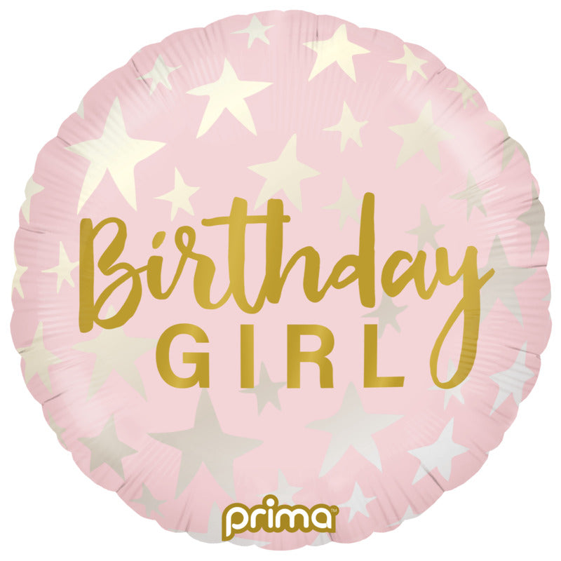 1 Ballon Aluminium Round Birthday Girl Stars 18