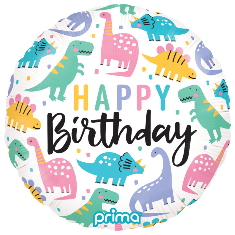 1 Ballon Aluminium Round Happy Birthday Colorful Dinos 18