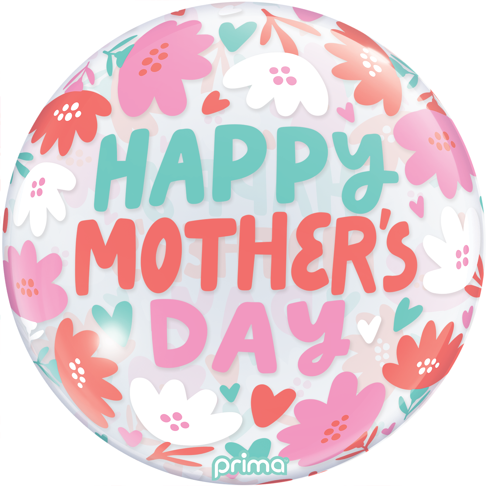 1 Ballon Sphere Happy Mother's day heart and daisies 20” - Prima