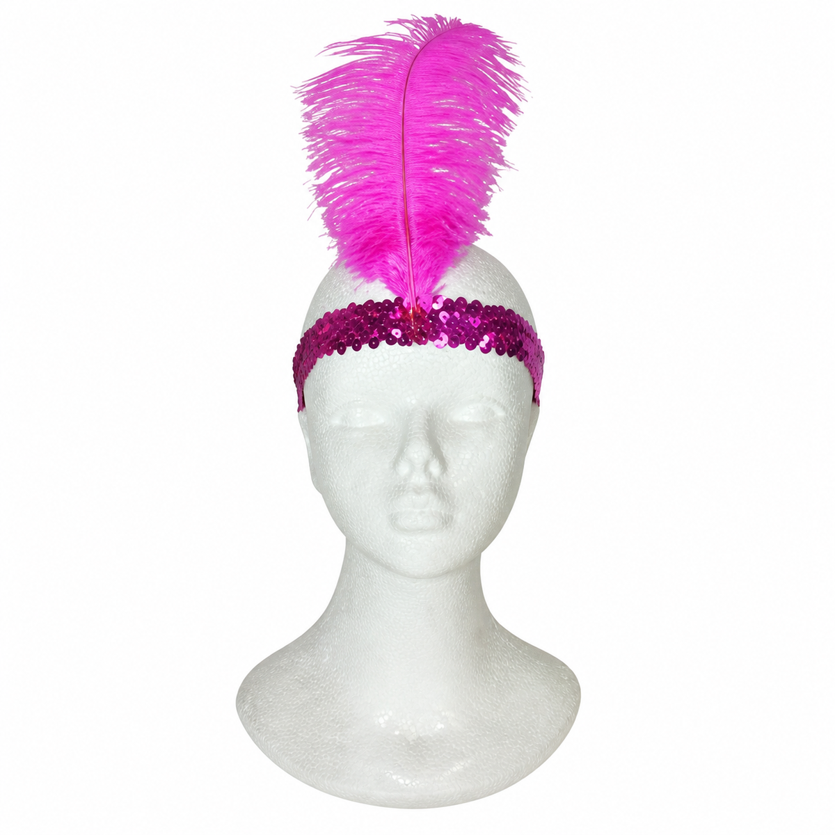 bandeau charleston plume d'autruche rose
