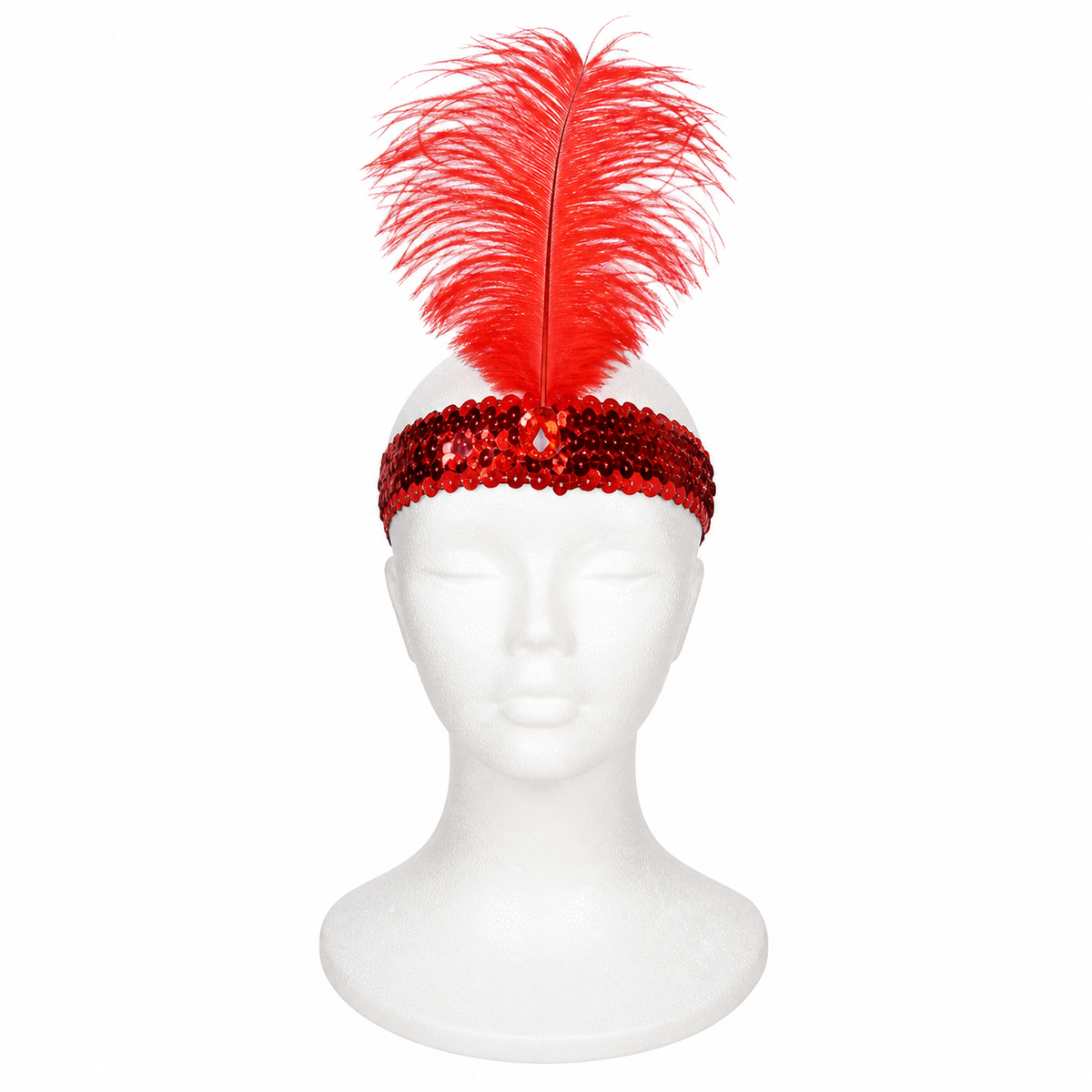 bandeau charleston plume d'autruche rouge