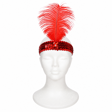 bandeau charleston plume d'autruche rouge