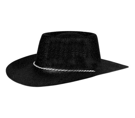 chapeau cowboy en pvc à paillettes noir
