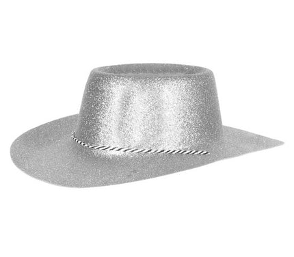 chapeau cowboy en pvc à paillettes argent