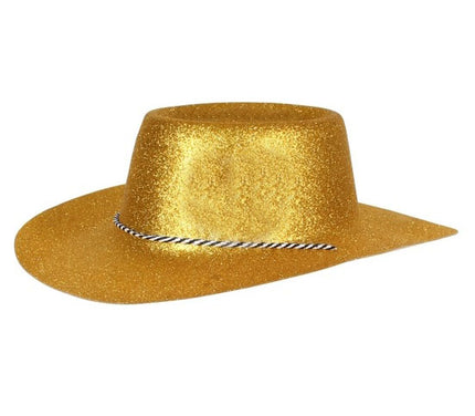 chapeau cowboy en pvc à paillettes or