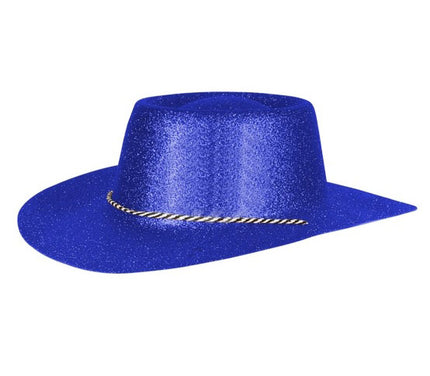 chapeau cowboy en pvc à paillettes bleu