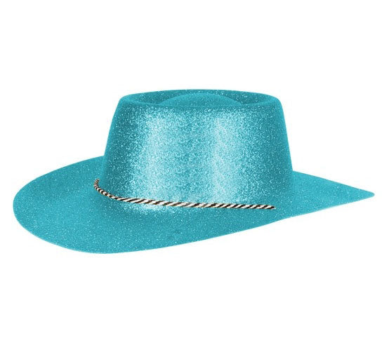 chapeau cowboy en pvc à paillettes turquoise