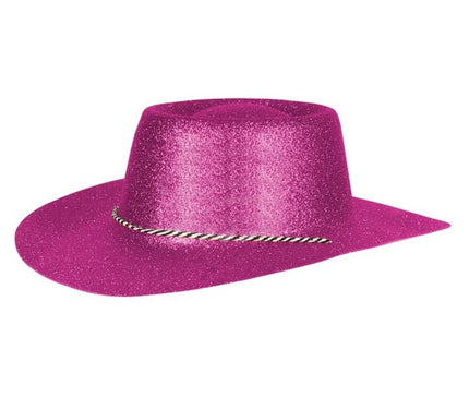 chapeau cowboy en pvc à paillettes fuchsia
