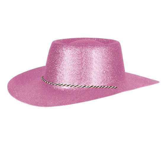 chapeau cowboy en pvc à paillettes rose