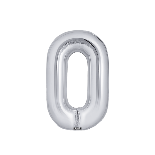 Poche de 2 Ballons Chiffre 0 Argent 16